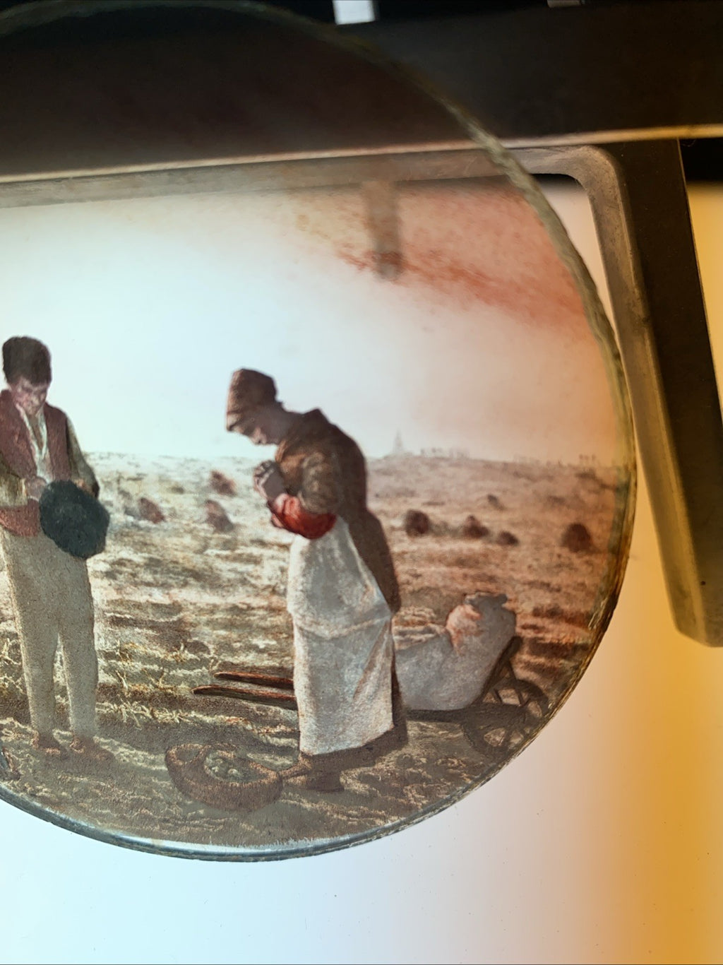 Magic Lantern Victorian Glass Round Handpainted Slide Silently Preying (1099)