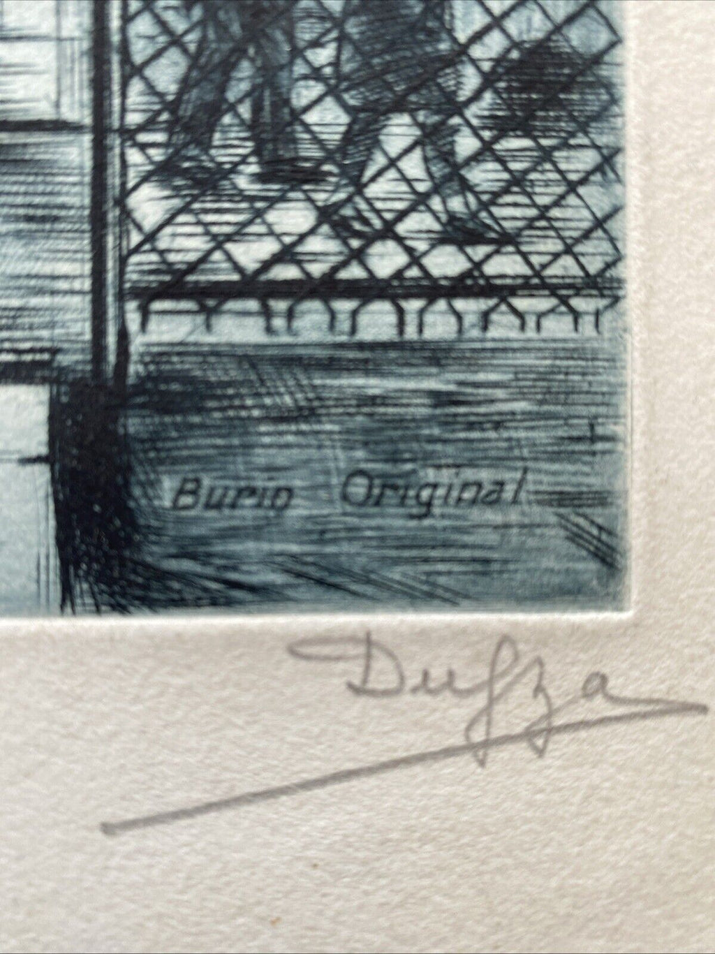 Dufza Burin Etching Sacre Coeur Paris Burin Original Signed -(5855)