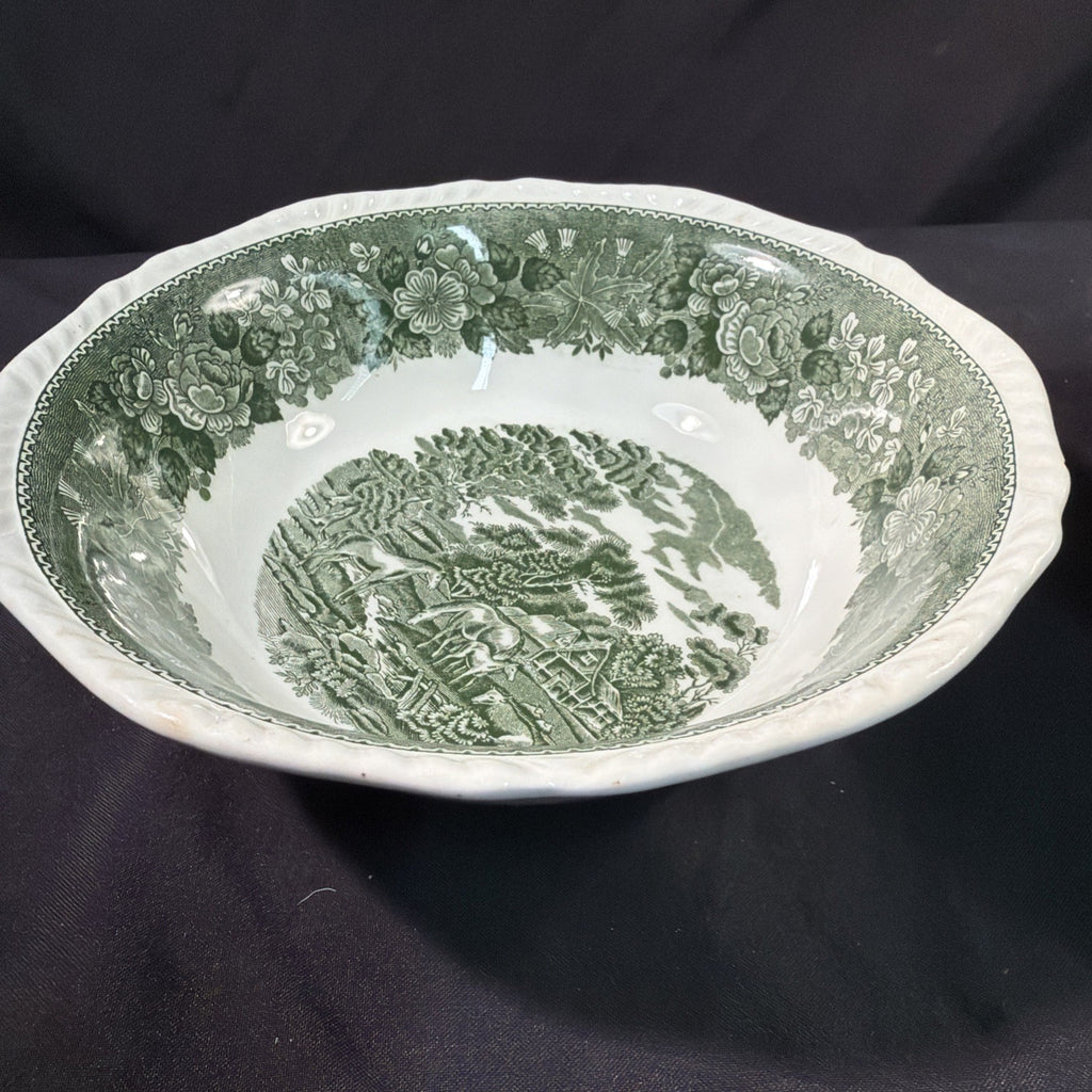 Adams Ironstone "English Scenic" Green Large Pair Serving Bowls - (2093)