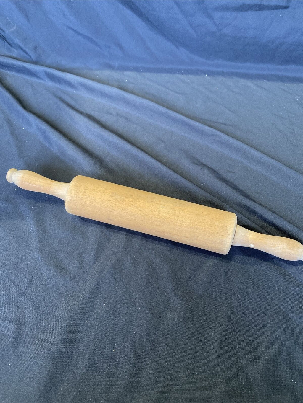 Antique Solid Wooden Rolling Pin 9" barrel 17" total turning handles - (8444)