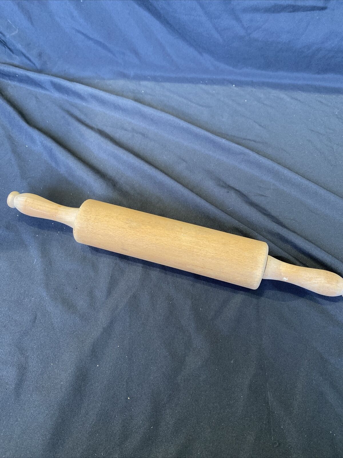 Antique Solid Wooden Rolling Pin 9" barrel 17" total turning handles - (8444)