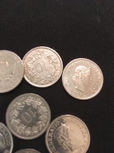 Switzerland 7 x 10 RAPPEN COIN + 1 x 5 Rappen - HELVETICA. 1960's & 1980's - (2820)