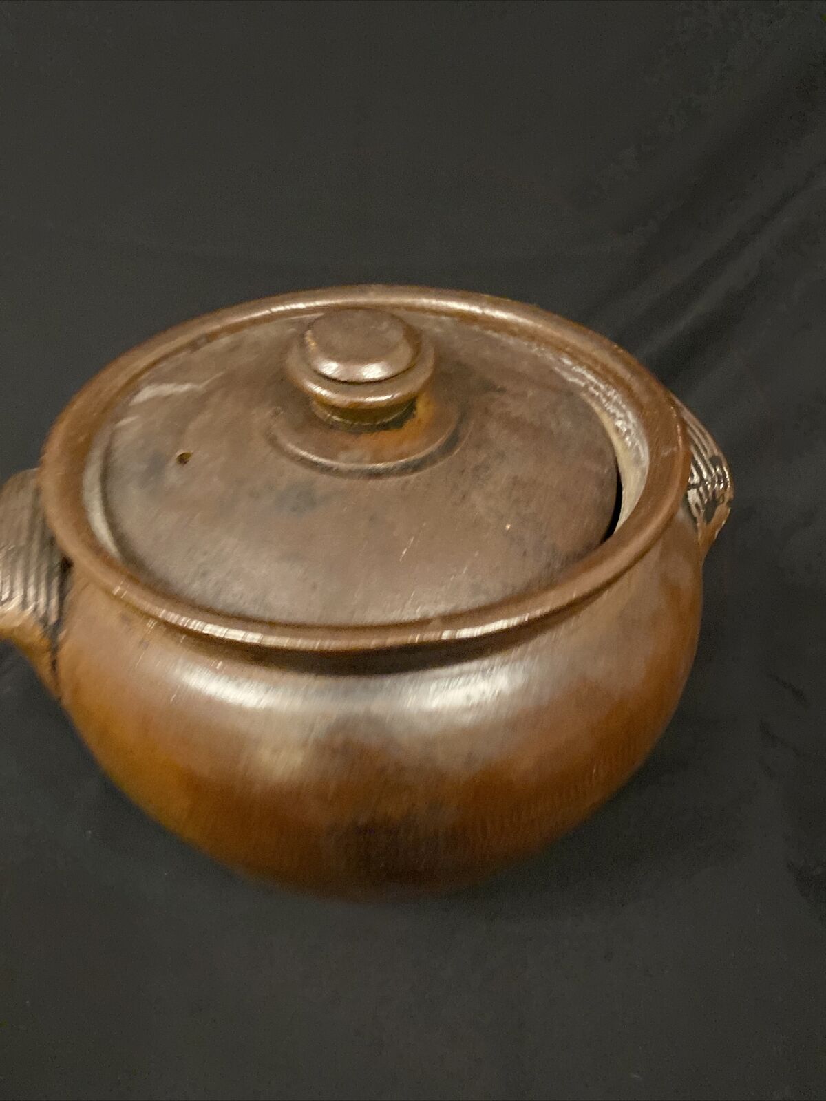 Antique Salt Glazed Brown Cook pot Handmade 18cm tall rare pot - (8560)