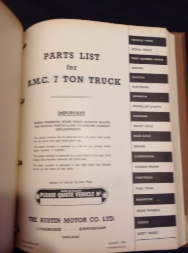 B.M.C. 7-Ton Truck Parts List - The Austin Motor Co Ltd - 1956 -Unused Book (339