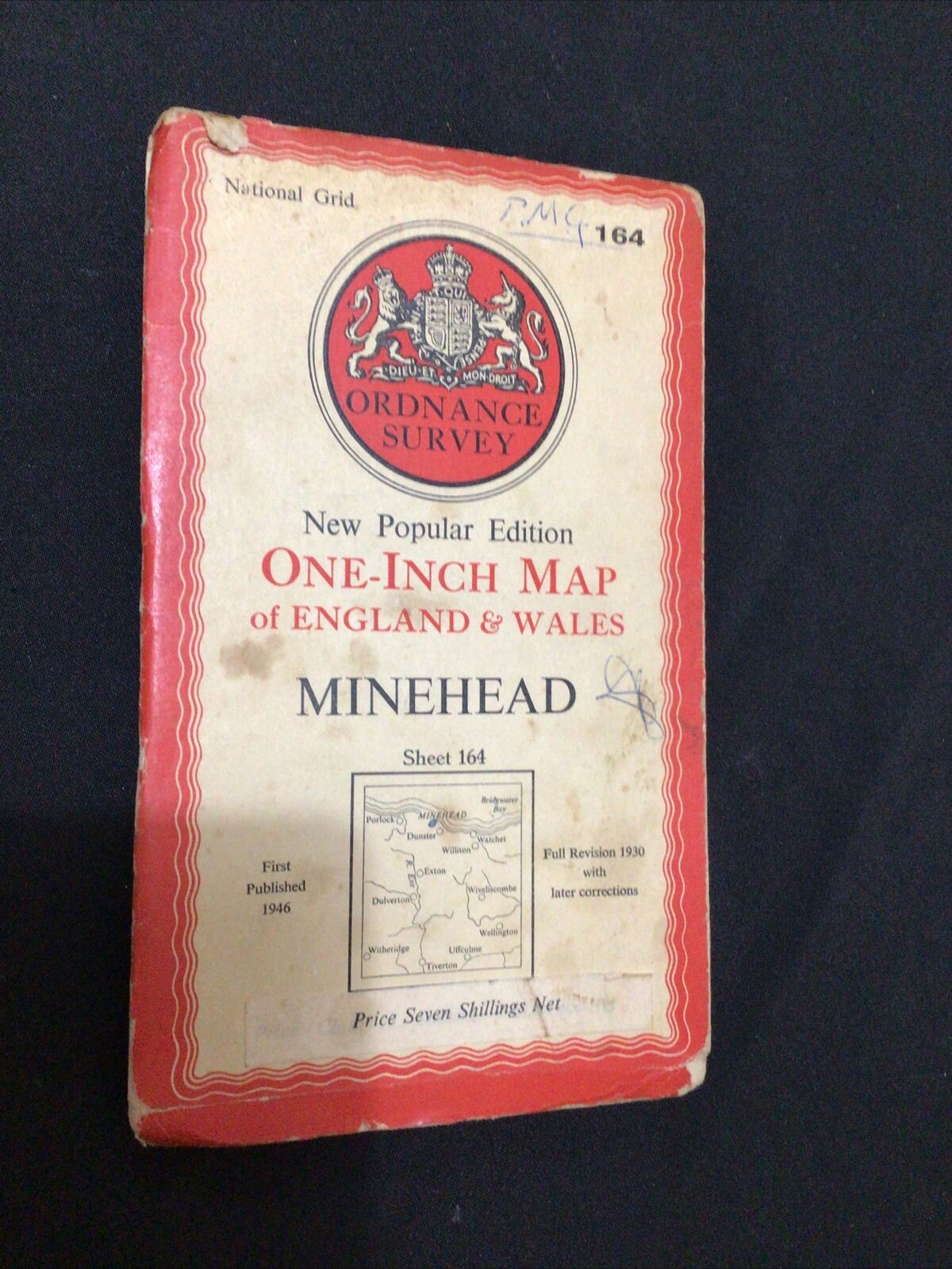 MAP - Ordnance SurveyOne Inch Map 1st edition #164CLOTH Minehead 1946 - (8656)