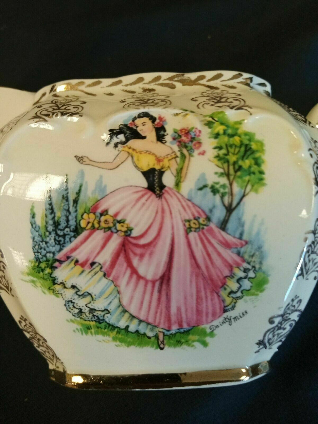 Vintage Sadler Cream Jug DAINTY MISS Gilded 7.5cm Tall - (7892)