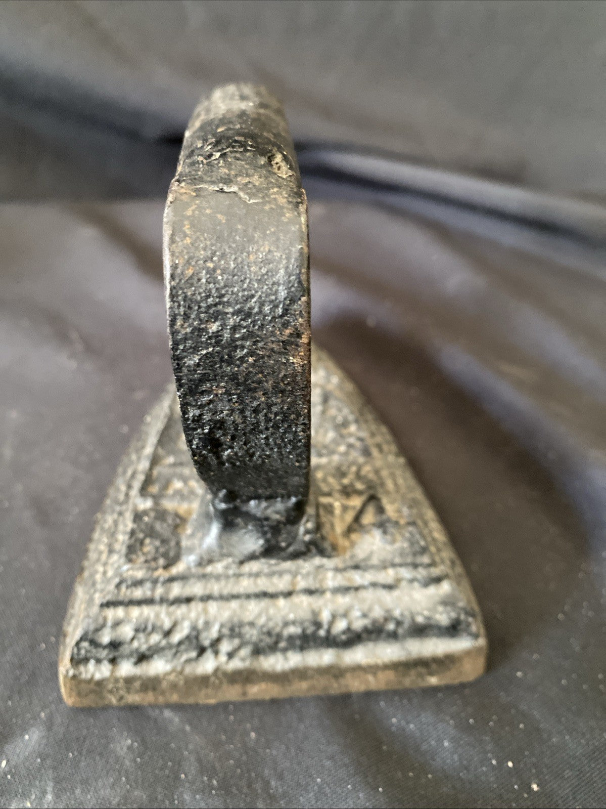Antique Cast Iron Flat Clothes Iron No 4  Brass Base Doorstop Kitchenalia - (1205)