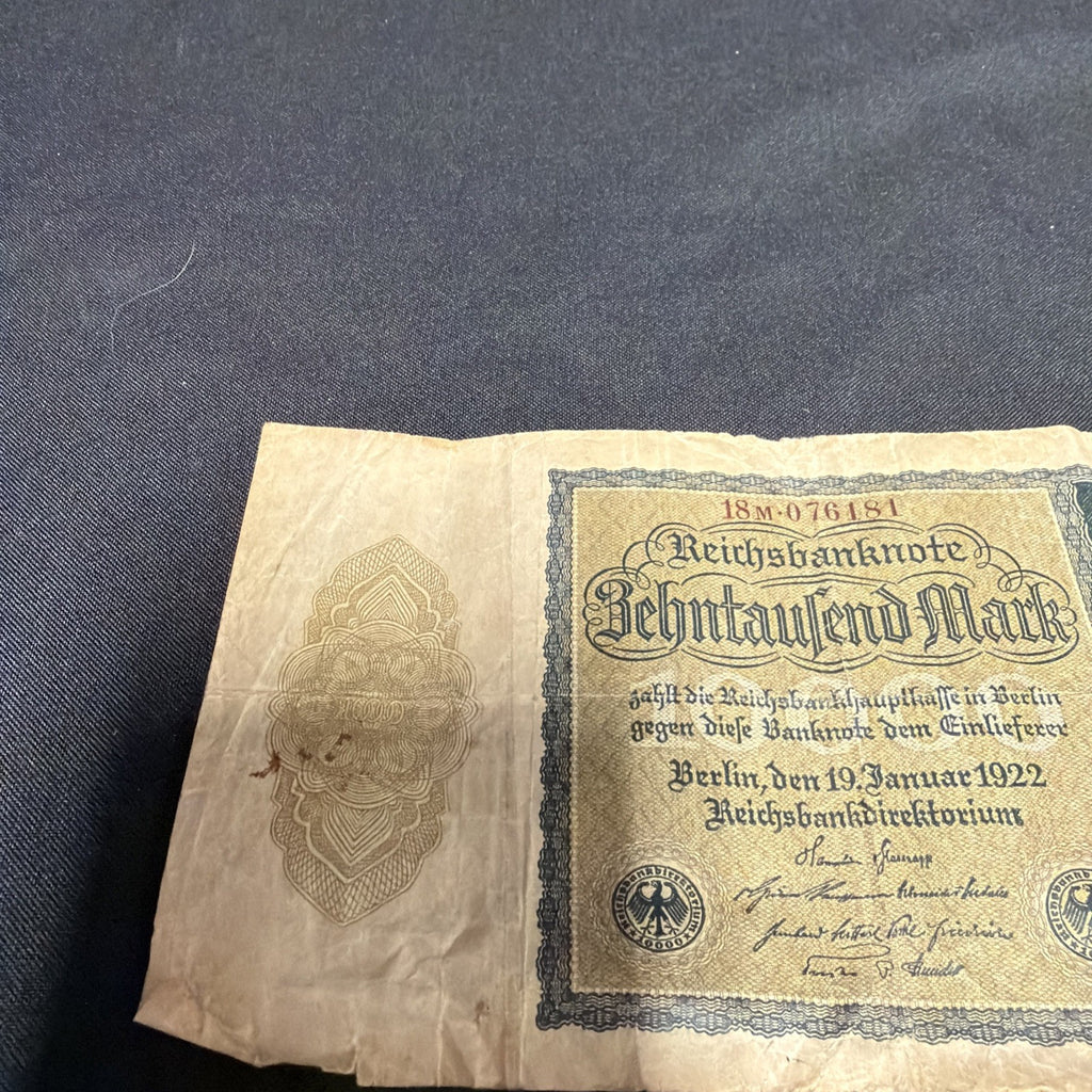 Bank Note Antique 10000 Zehntausend Mark Berlin 1922 German Banknote - (2354)
