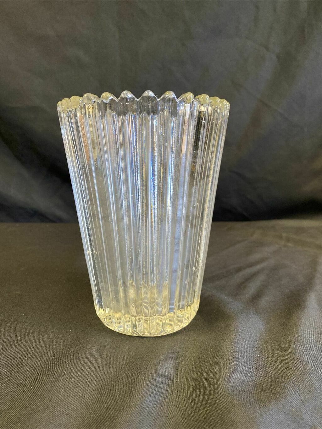 Vintage Vase heavy ribbed beautiful condition 16cm tall Practical solid - (7724
