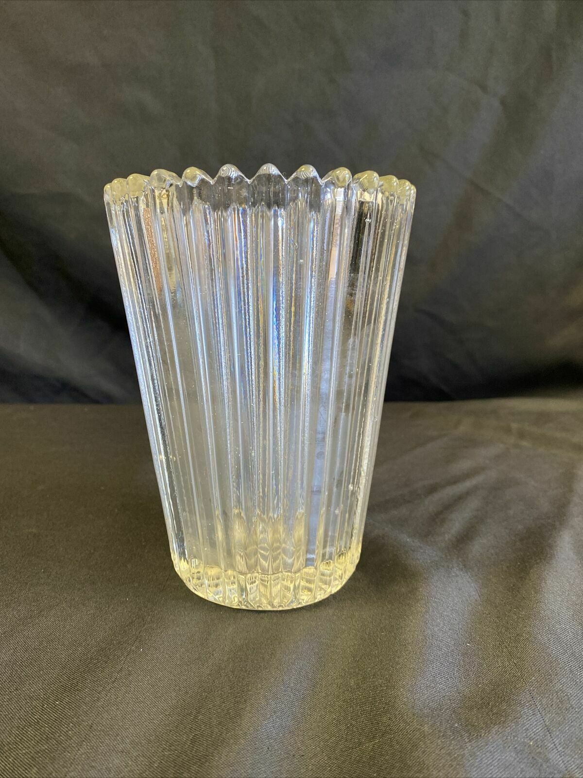 Vintage Vase heavy ribbed beautiful condition 16cm tall Practical solid - (7724
