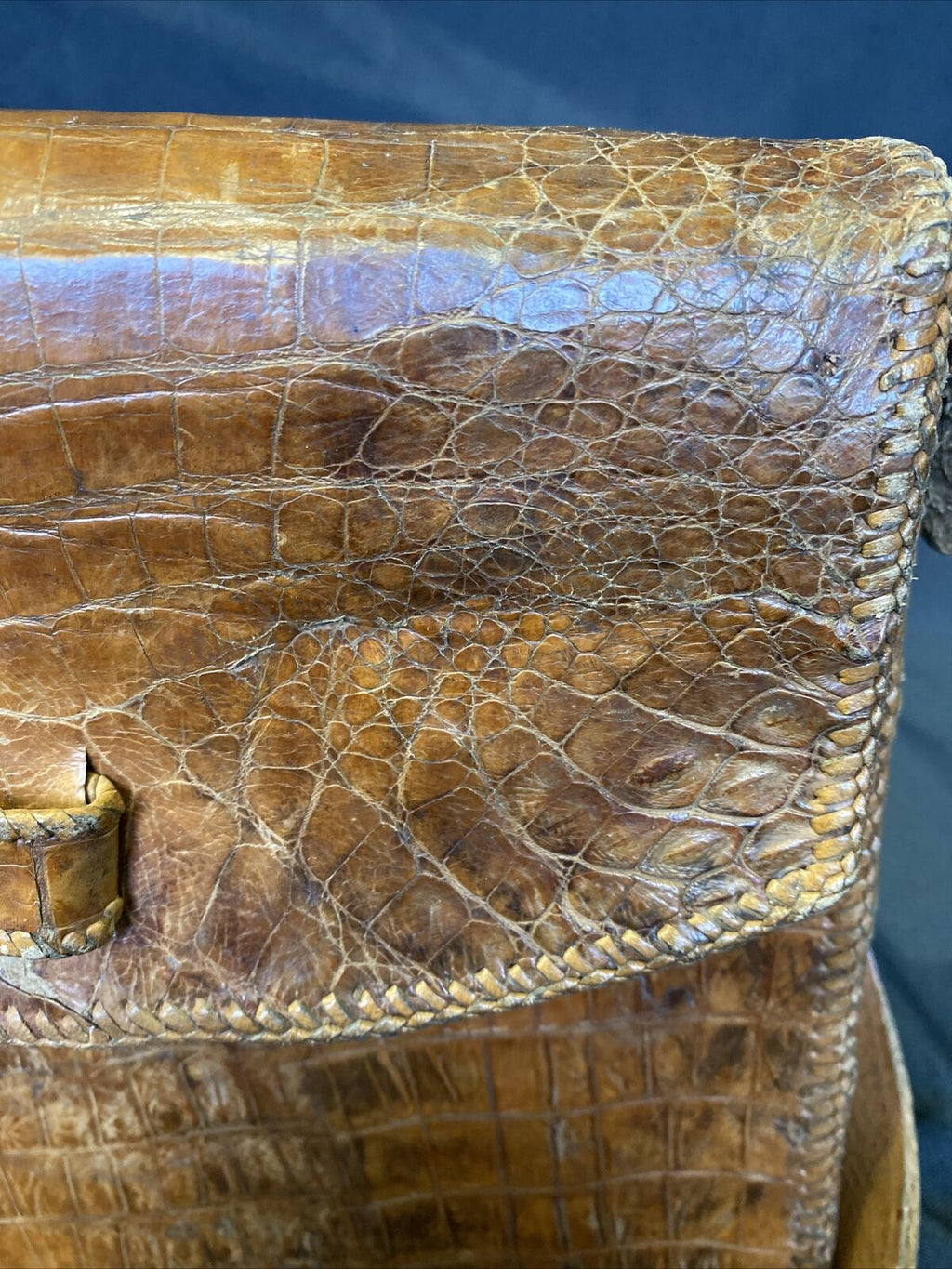 Vintage 1950's 100% Crocodile Skin including stitching handbag - (8426)