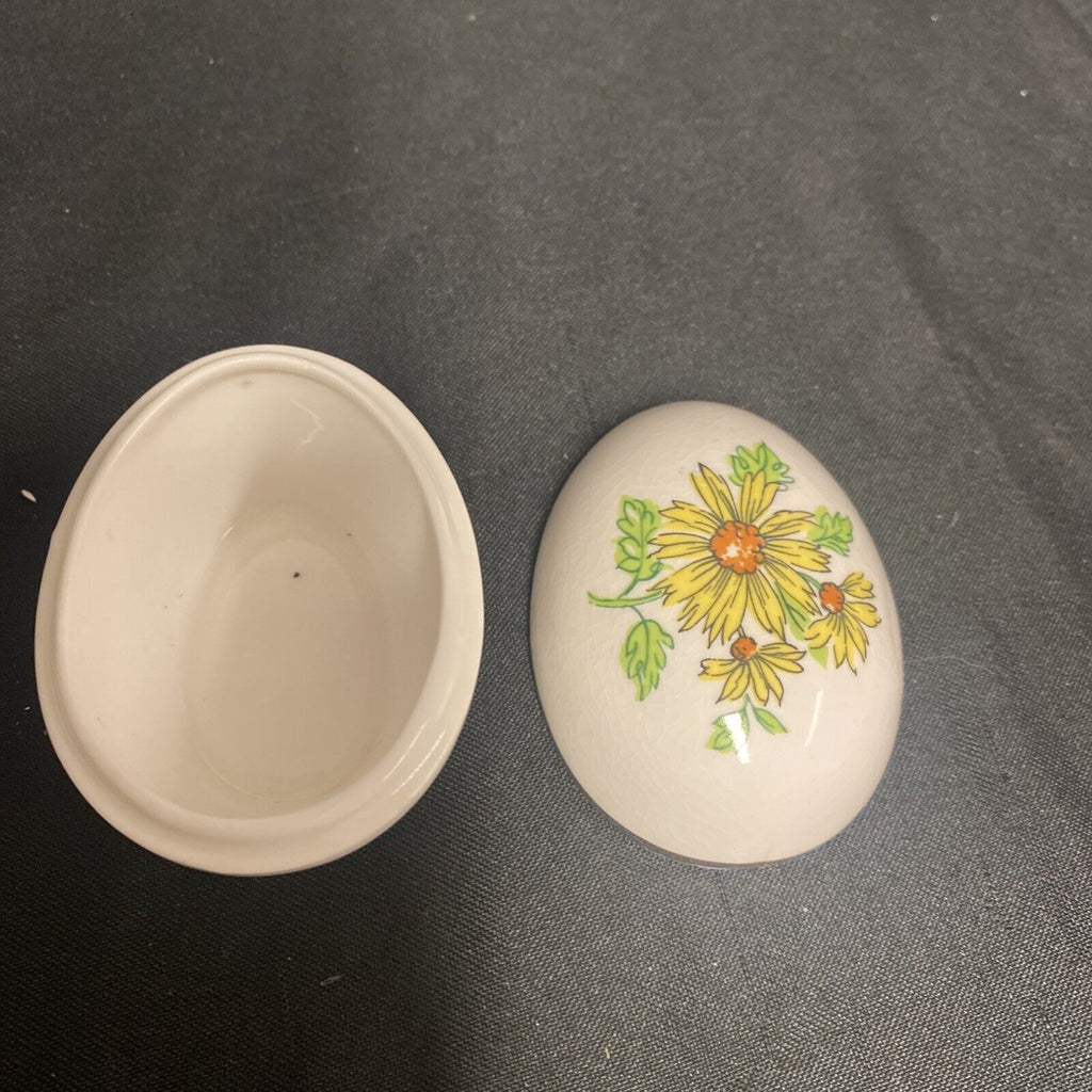 Trinket Box EGG - England Bone China Yellow Flower design - (9222)