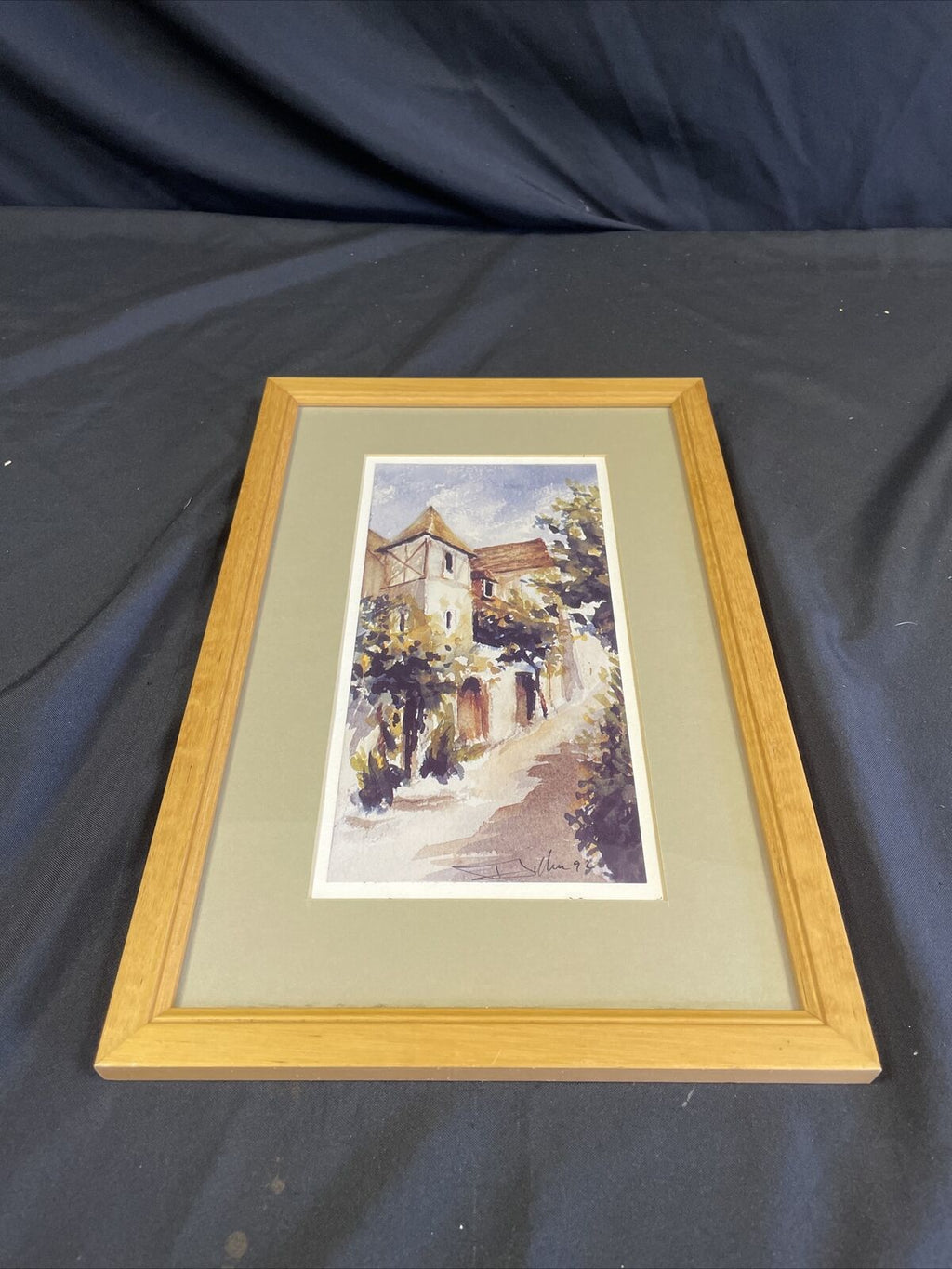 Vintage signed watercolour 1993 framed and matted European - (8150)