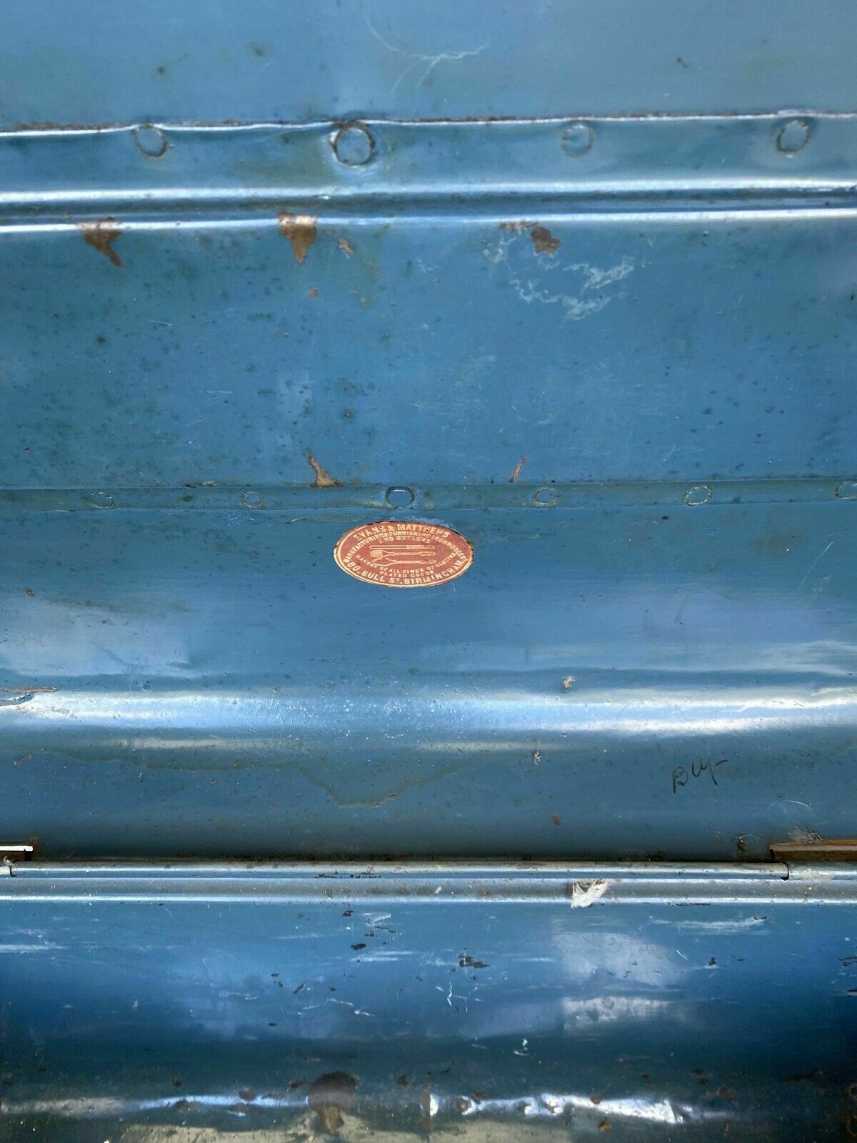 Vintage Large Metal Trunk Evans & Matthews Bull St. Birmingham - (6881)