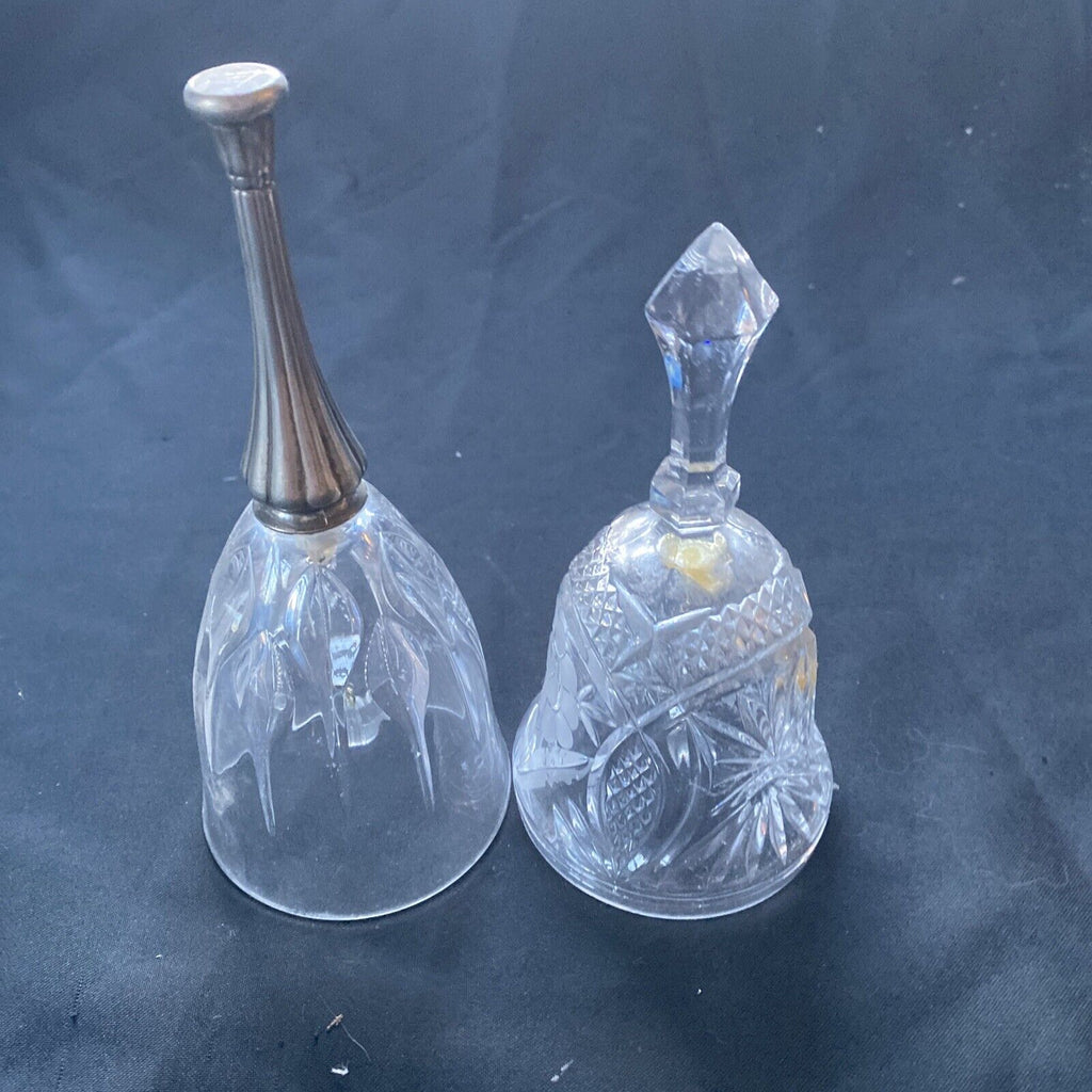 Vintage two crystal bells, one with pewter top - (9622)