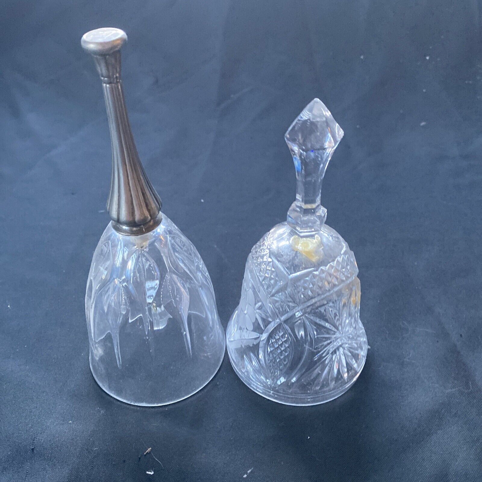 Vintage two crystal bells, one with pewter top - (9622)