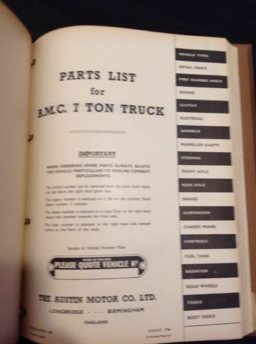 B.M.C. 7-Ton Truck Parts List - The Austin Motor Co Ltd - 1956 -Unused Book (339