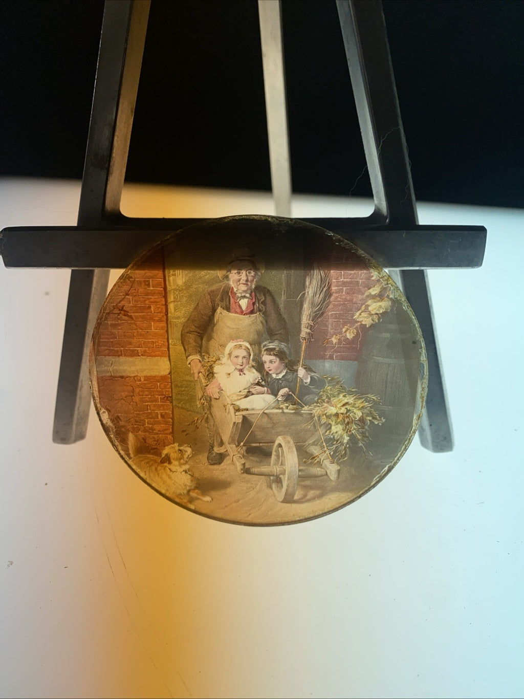 Magic Lantern Victorian Glass Round Handpainted Slide Ride in the barrow (1058)