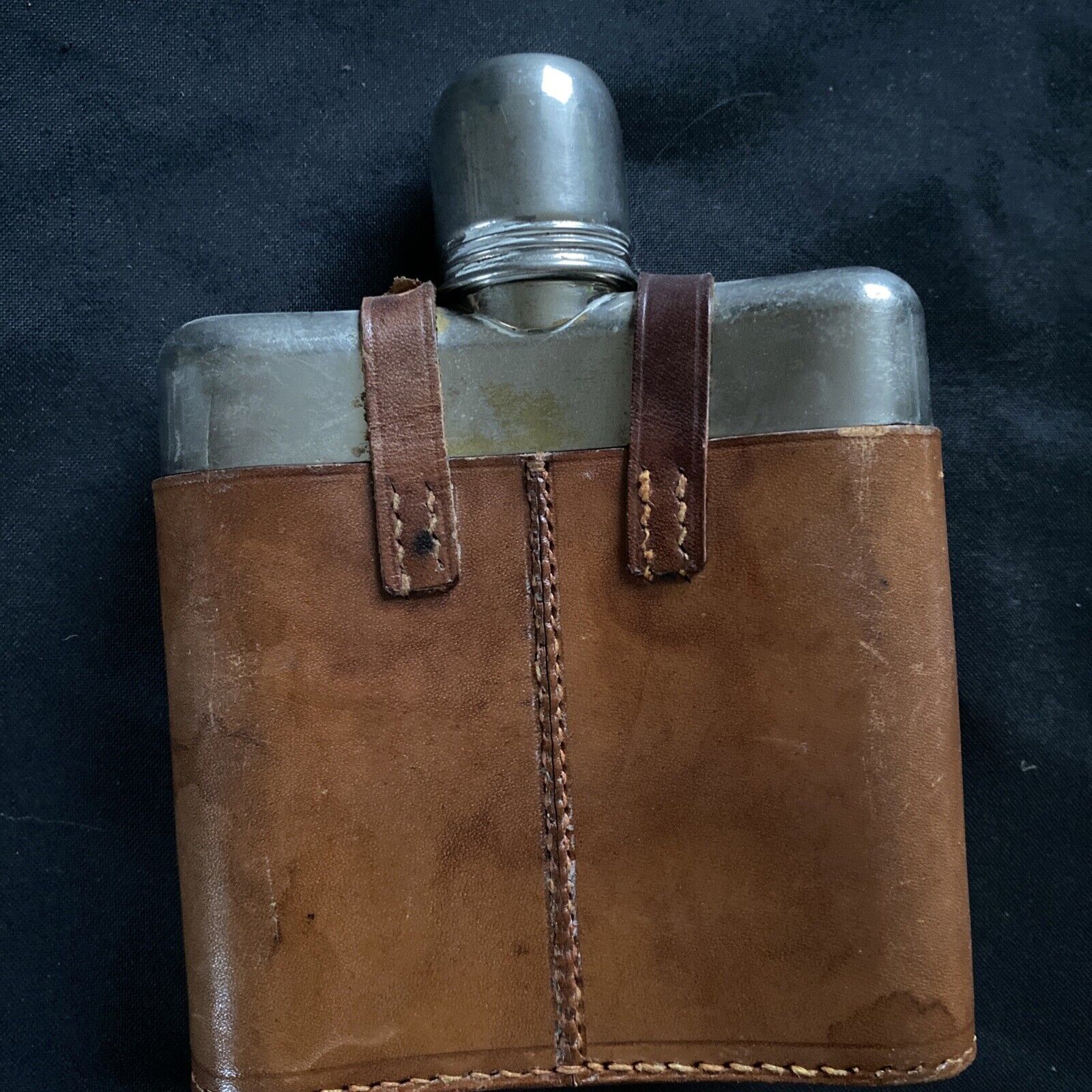 Vintage Hip Flask in Leather case marked Gottfried Hagen A.G. Koln Kalk - 9365