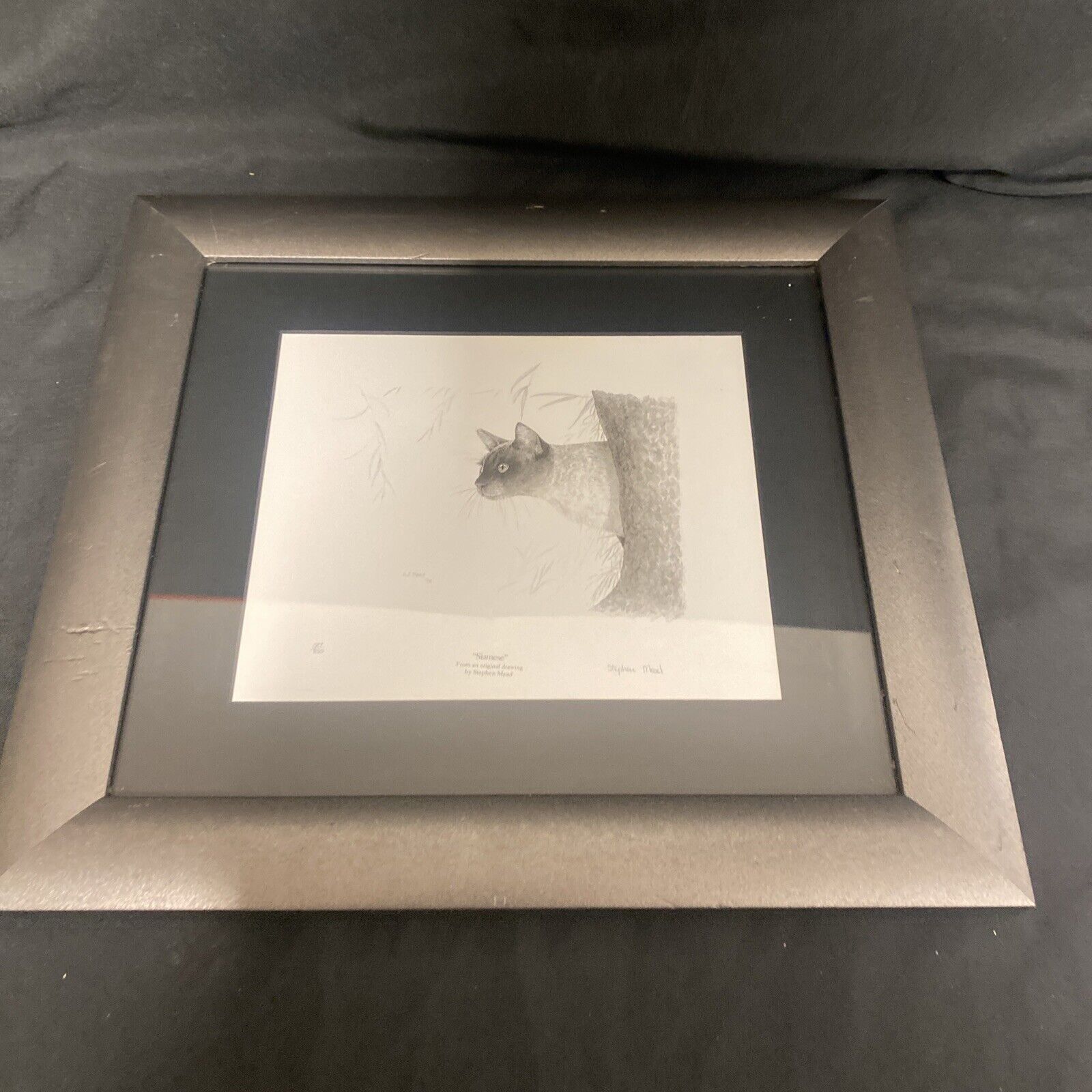 Stephen Mead Pencil Print Siamese #387/850 Framed - (9098)