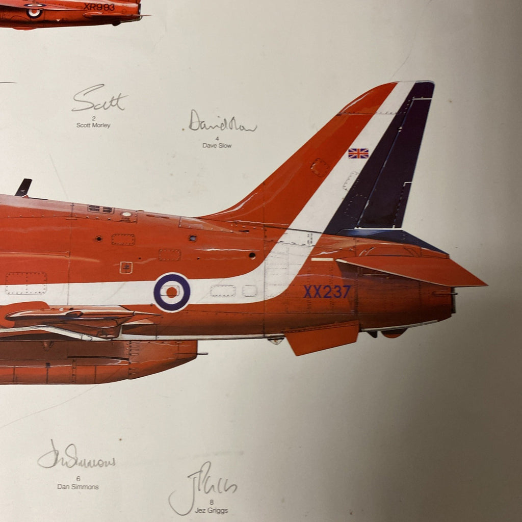 RAF RED ARROWS HAWK T1A XX237 SIGNED BY ALL THE SQUADRON PRINT 2005 RARE - (1639)