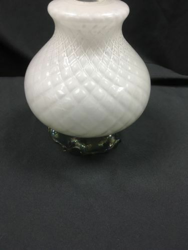 Vintage white glass lamp shade green fluted edge - (6630)