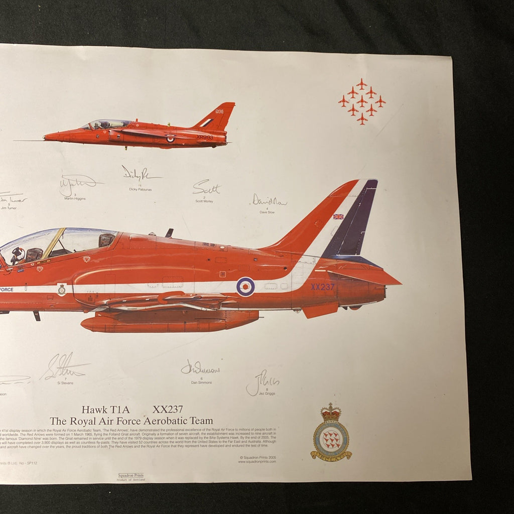 RAF RED ARROWS HAWK T1A XX237 SIGNED BY ALL THE SQUADRON PRINT 2005 RARE - (1639)