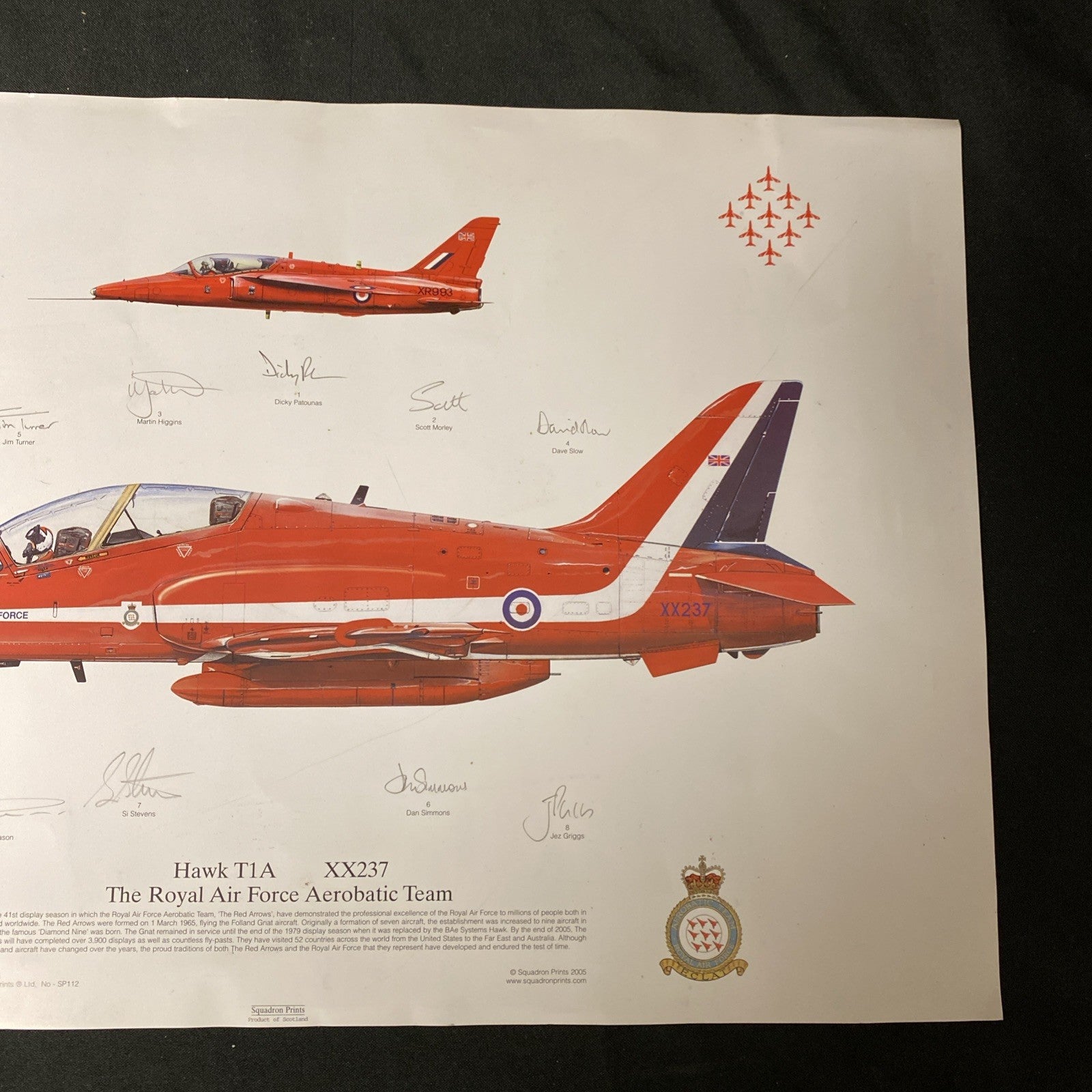 RAF RED ARROWS HAWK T1A XX237 SIGNED BY ALL THE SQUADRON PRINT 2005 RARE - (1639)