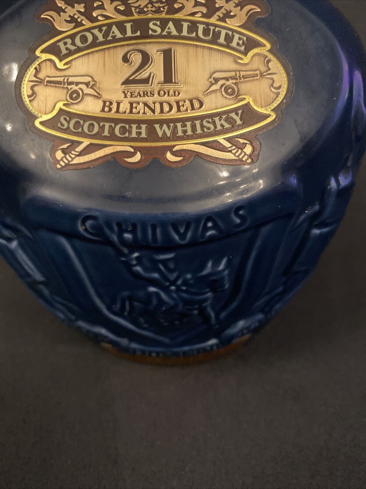 Vintage Whisky Jug Ceramic blue bottle Rare  Chivas 21 YR Scotch- (8453)