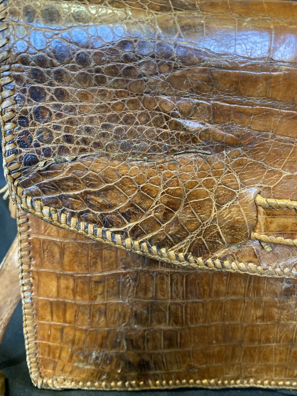 Vintage 1950's 100% Crocodile Skin including stitching handbag - (8426)