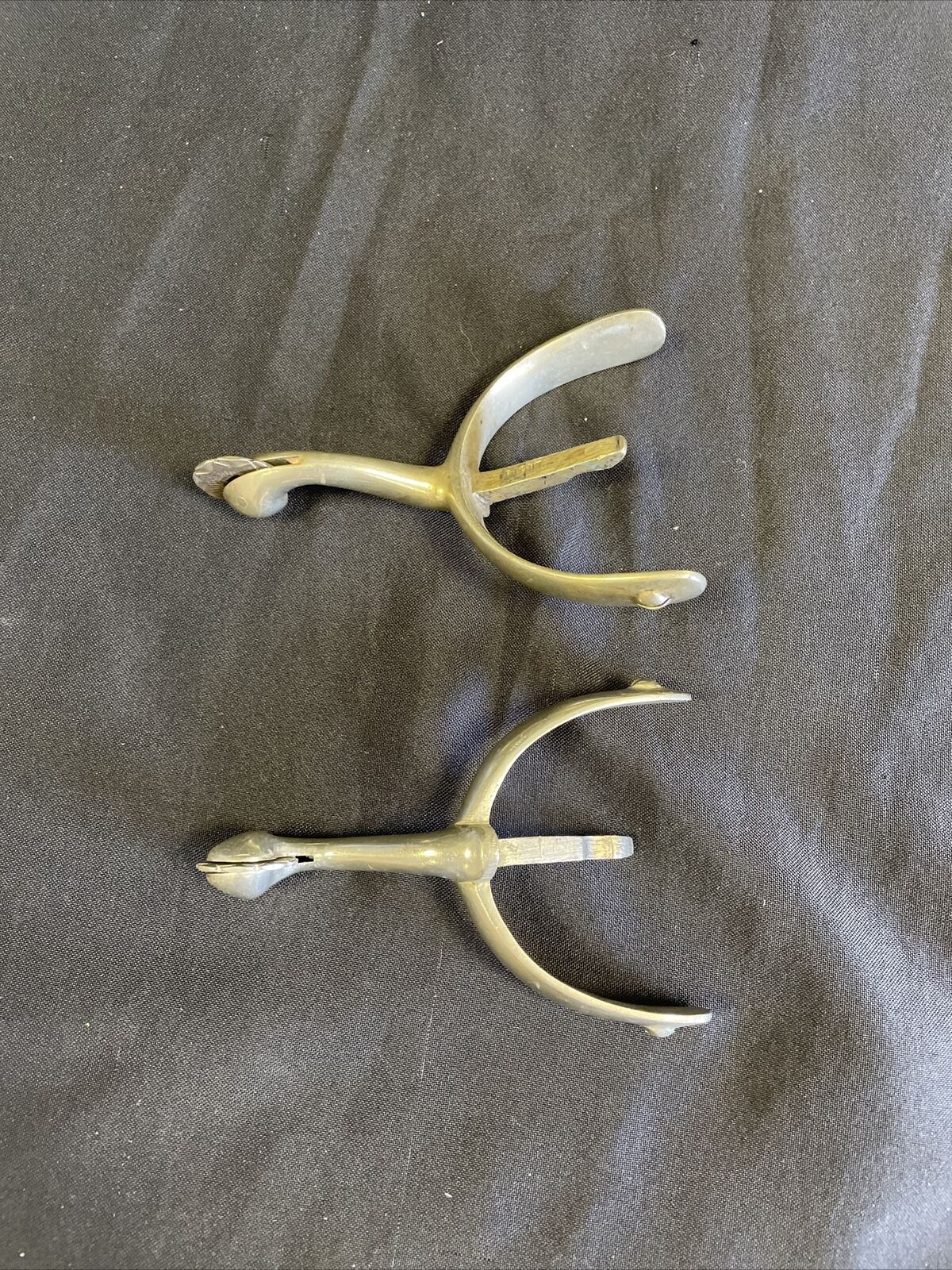 Antique Box Horse Spurs Pair Swan Neck Star on Spur late 1800 early 1900 - (8274