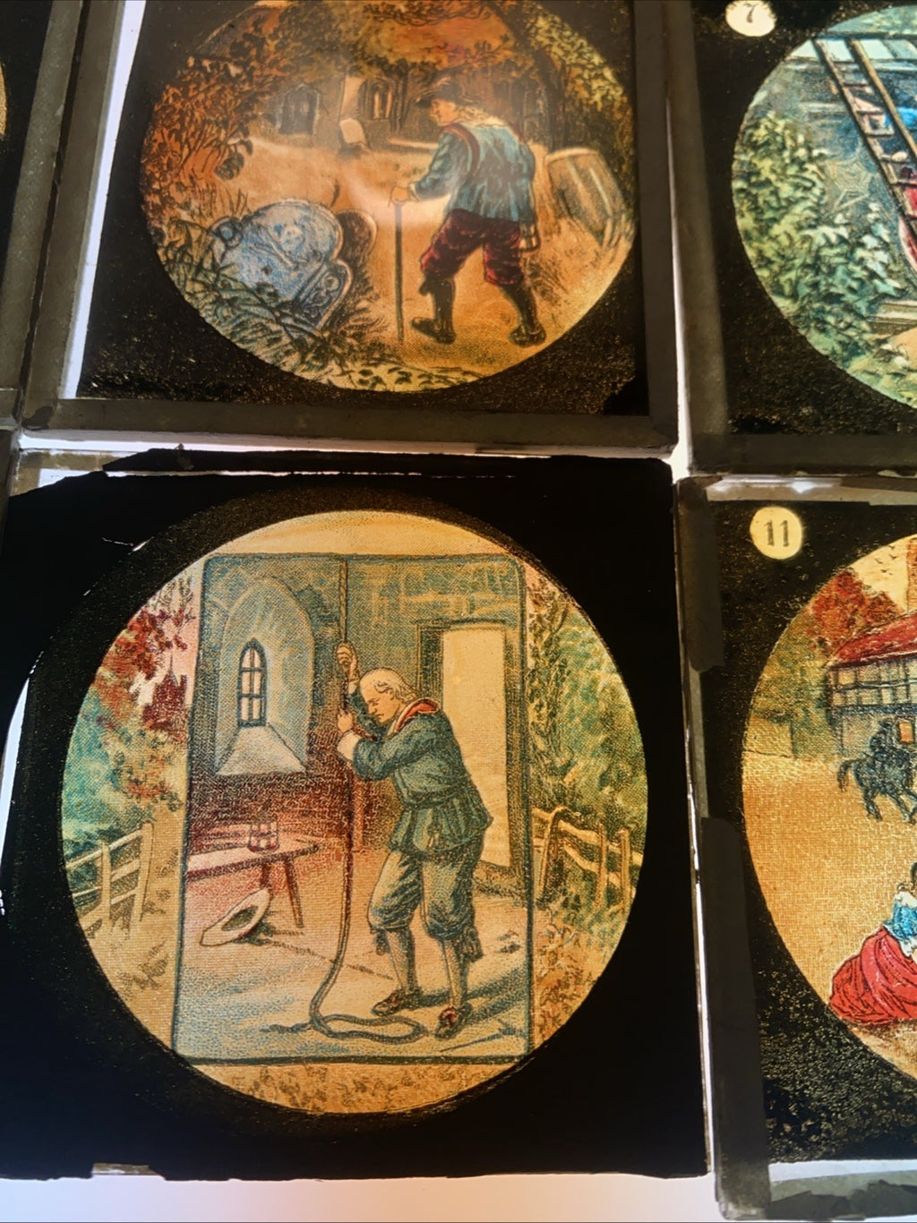 Magic Lantern Victorian Glass Square Handpainted Story x 12 Slides (1062)