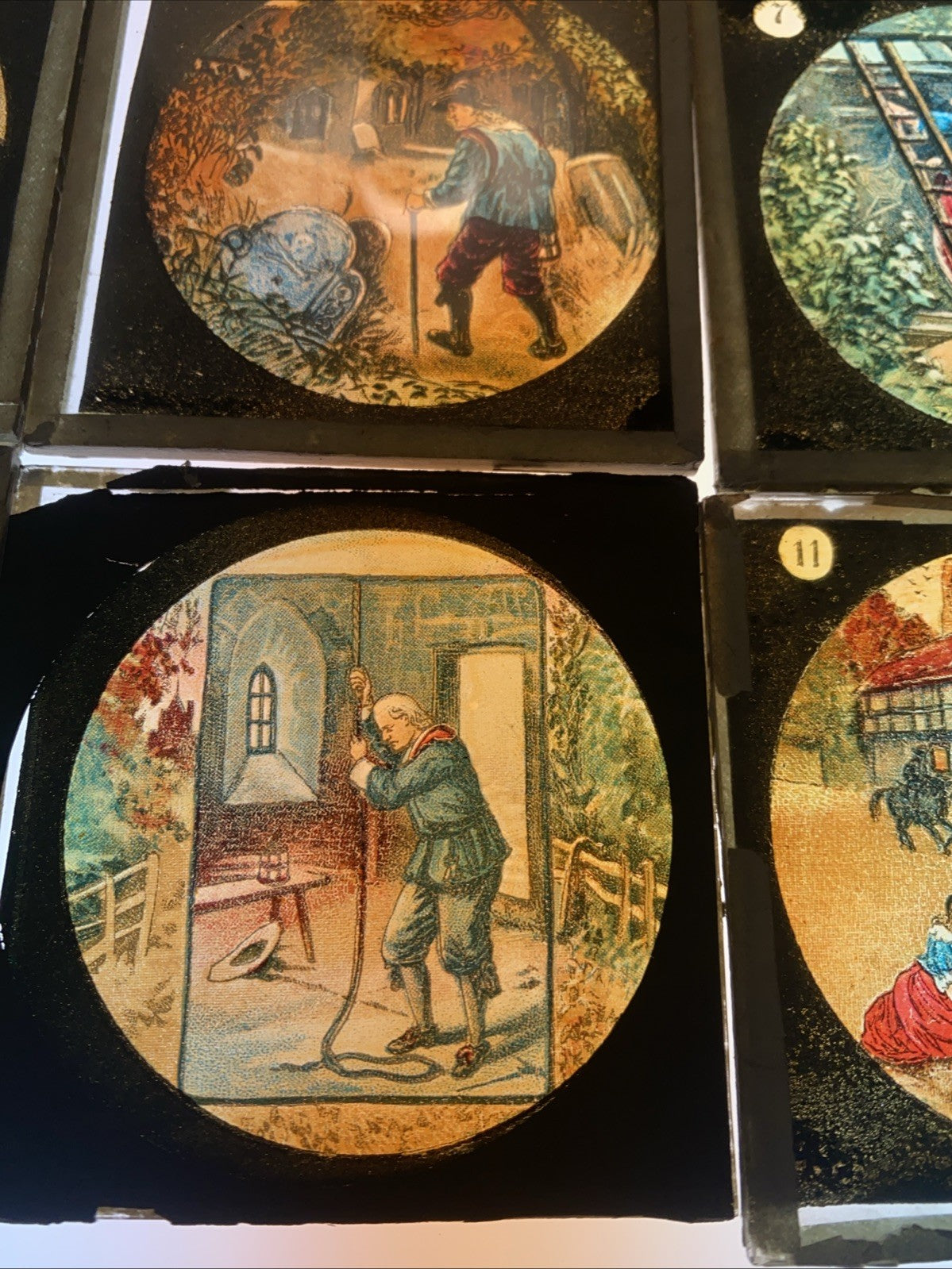 Magic Lantern Victorian Glass Square Handpainted Story x 12 Slides (1062)