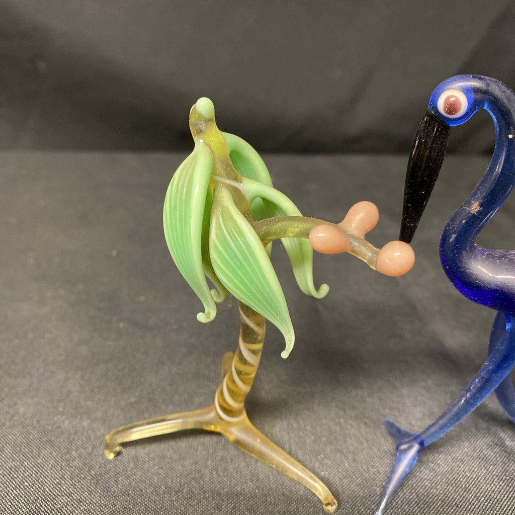 Murano x 3 1970's Glass figures Palm Tree, Owl, Heron - (1640