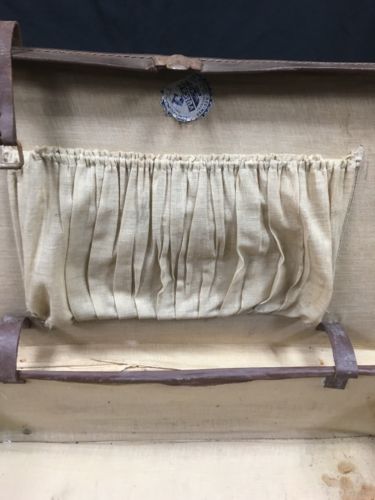 Antique Vulcan Leather Suitcase - Large prop theatre use - (2782)