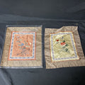 Vintage Chinese Satin Embroidered Panel 30cm x 26cm x 2 - (8953)