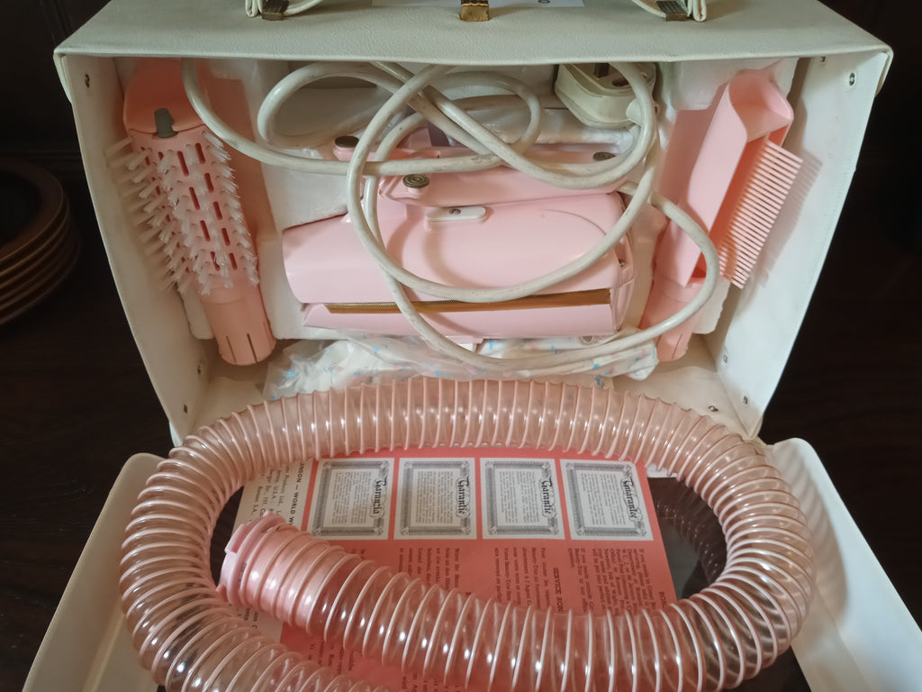 Ronson Beauty Trio Hairdryer 1966 Pink Complete with Hood and brushes - (9695)