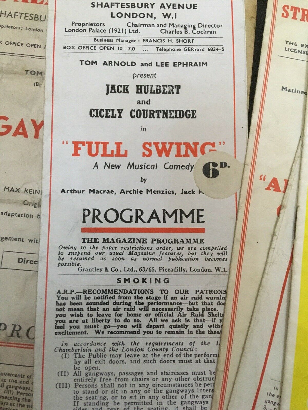 The Strand The Palace The Saville Theatre London Programmes 1940's x 5 - (2949)