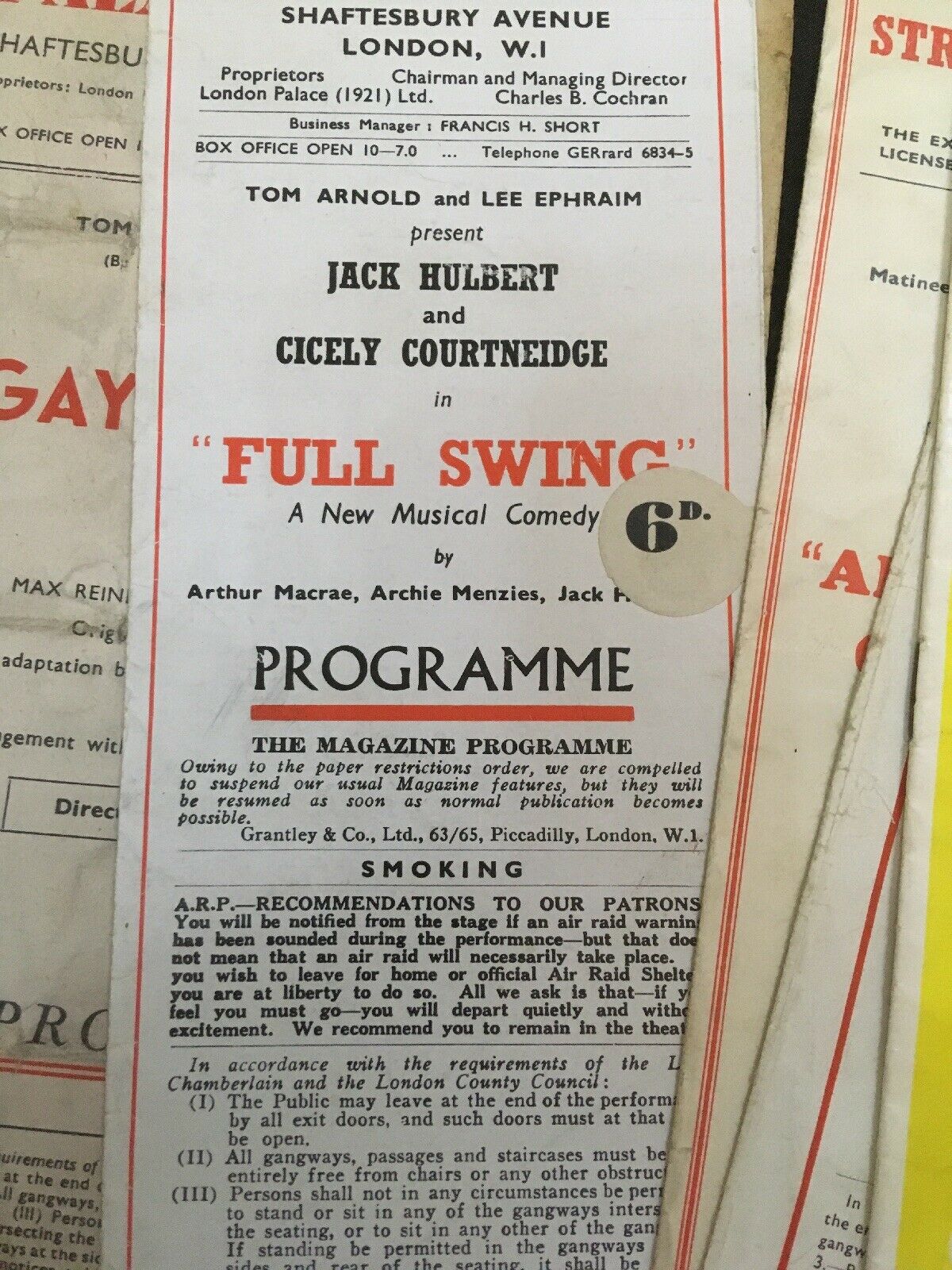 The Strand The Palace The Saville Theatre London Programmes 1940's x 5 - (2949)