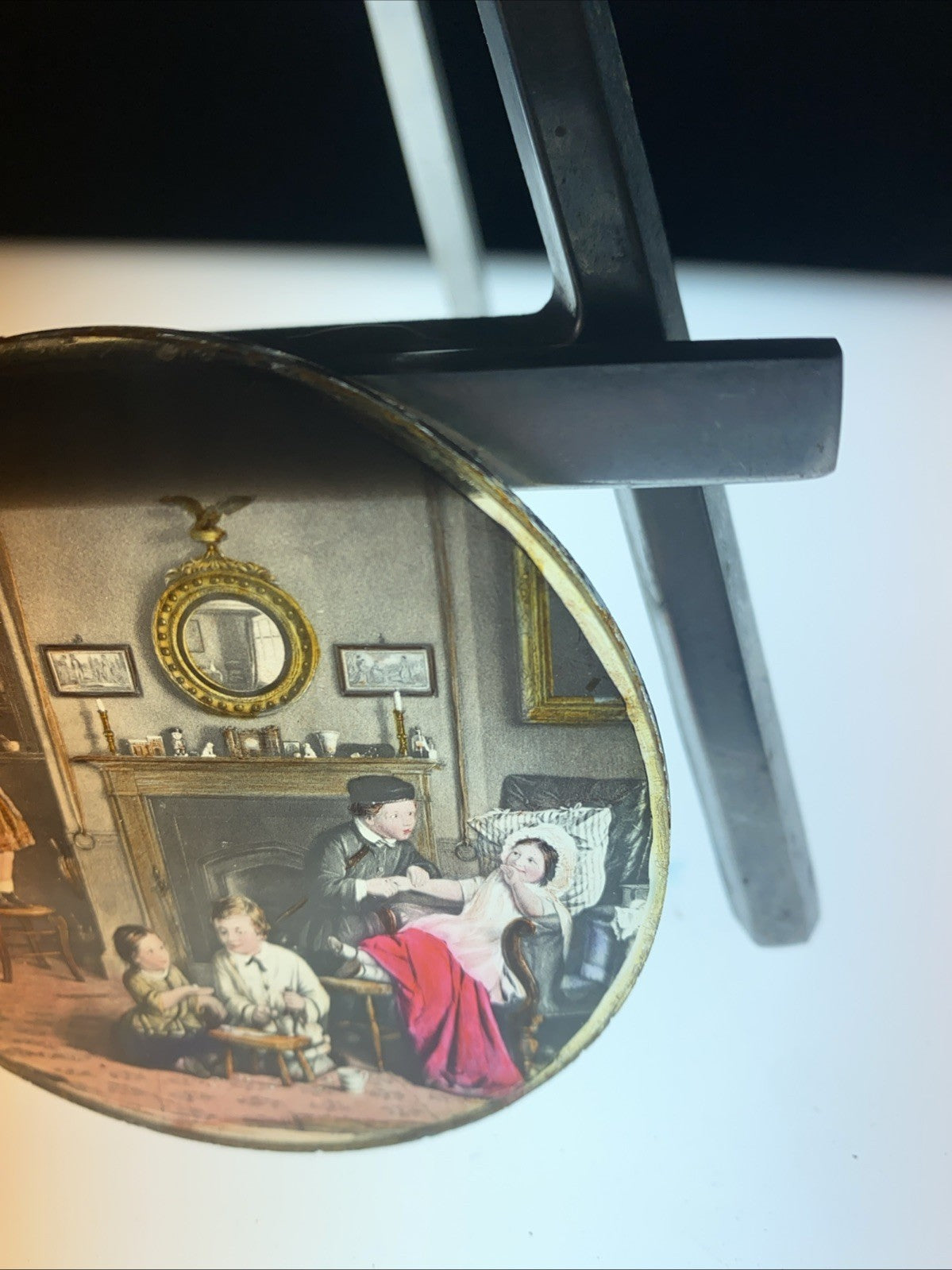 Magic Lantern Victorian Glass Round Handpainted Slide 6 children at home (1112)