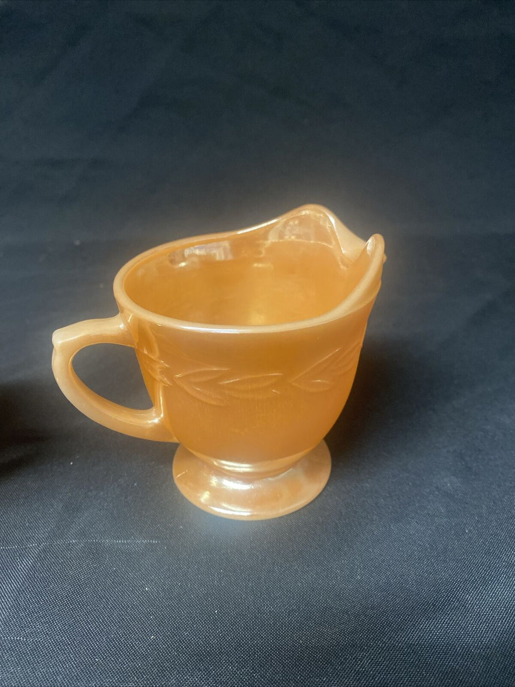 Vintage FIRE KING Oven Ware PEACH LUSTRE c1950 Glass USA Laurel Creamer & Sugar