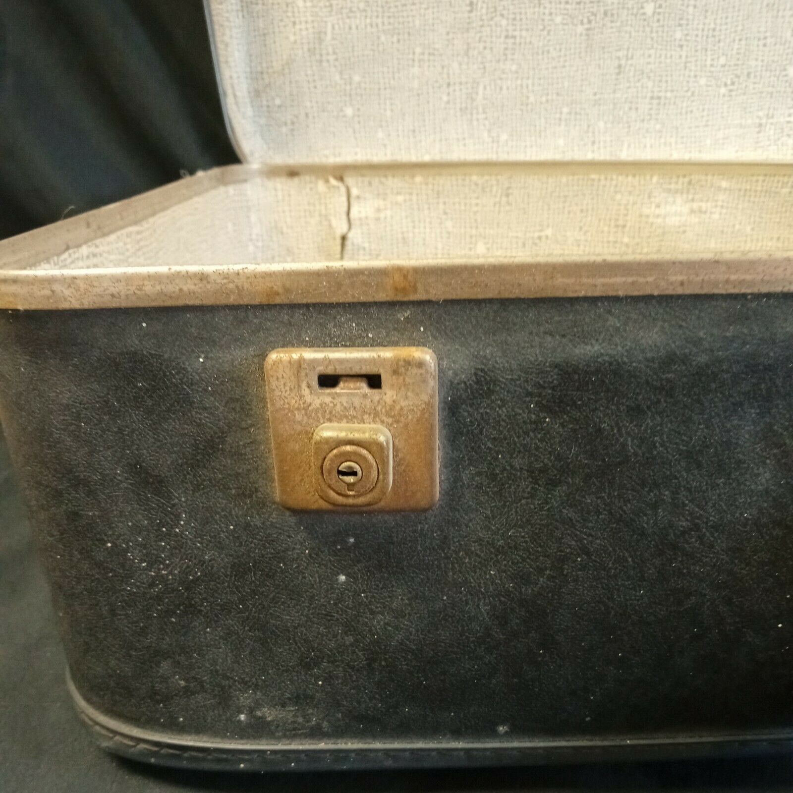 Vintage suitcase Large blue plastic and fabric case prop / storage 1960's - (8087)