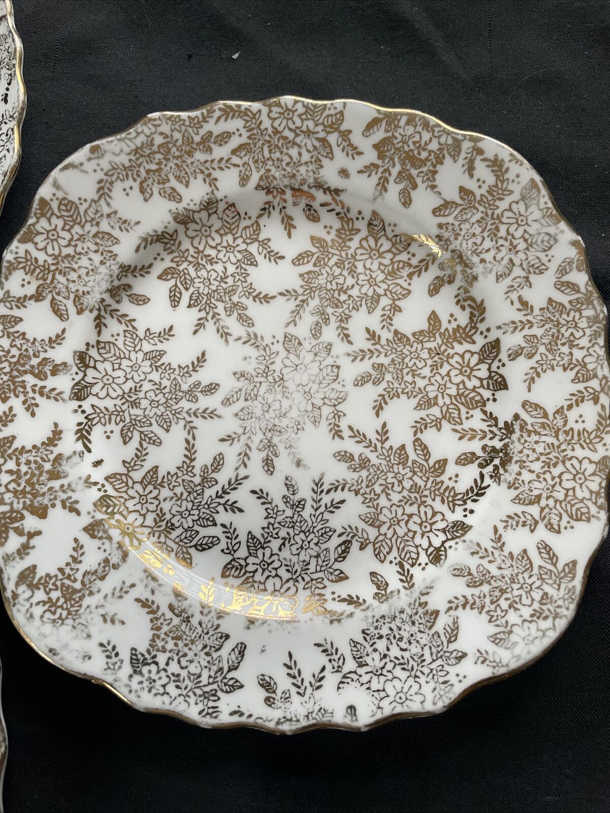 Vale Bone China Longton England Gold Leaf Filligree 1960's side plates x3 - 9393