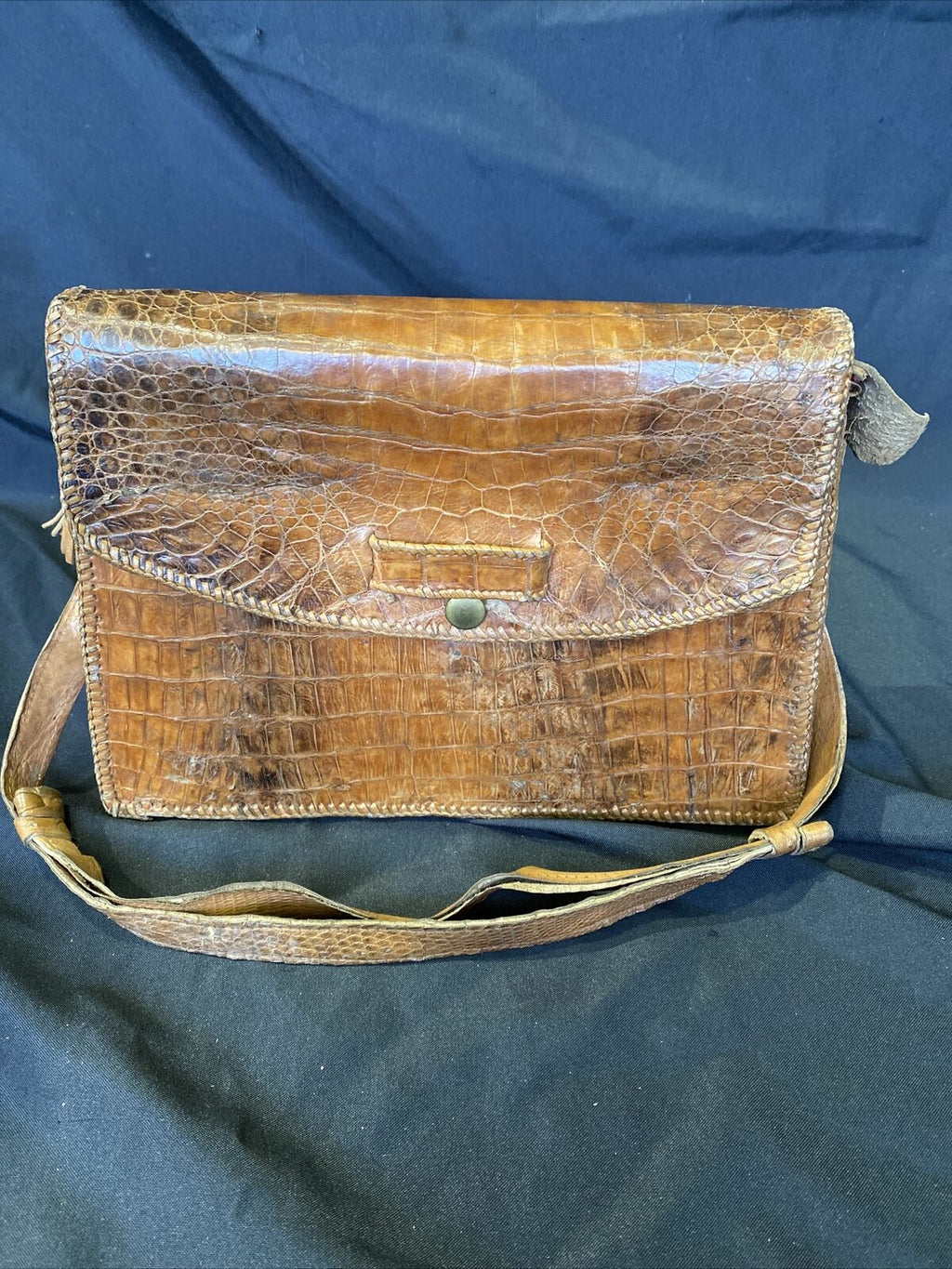 Vintage 1950's 100% Crocodile Skin including stitching handbag - (8426)