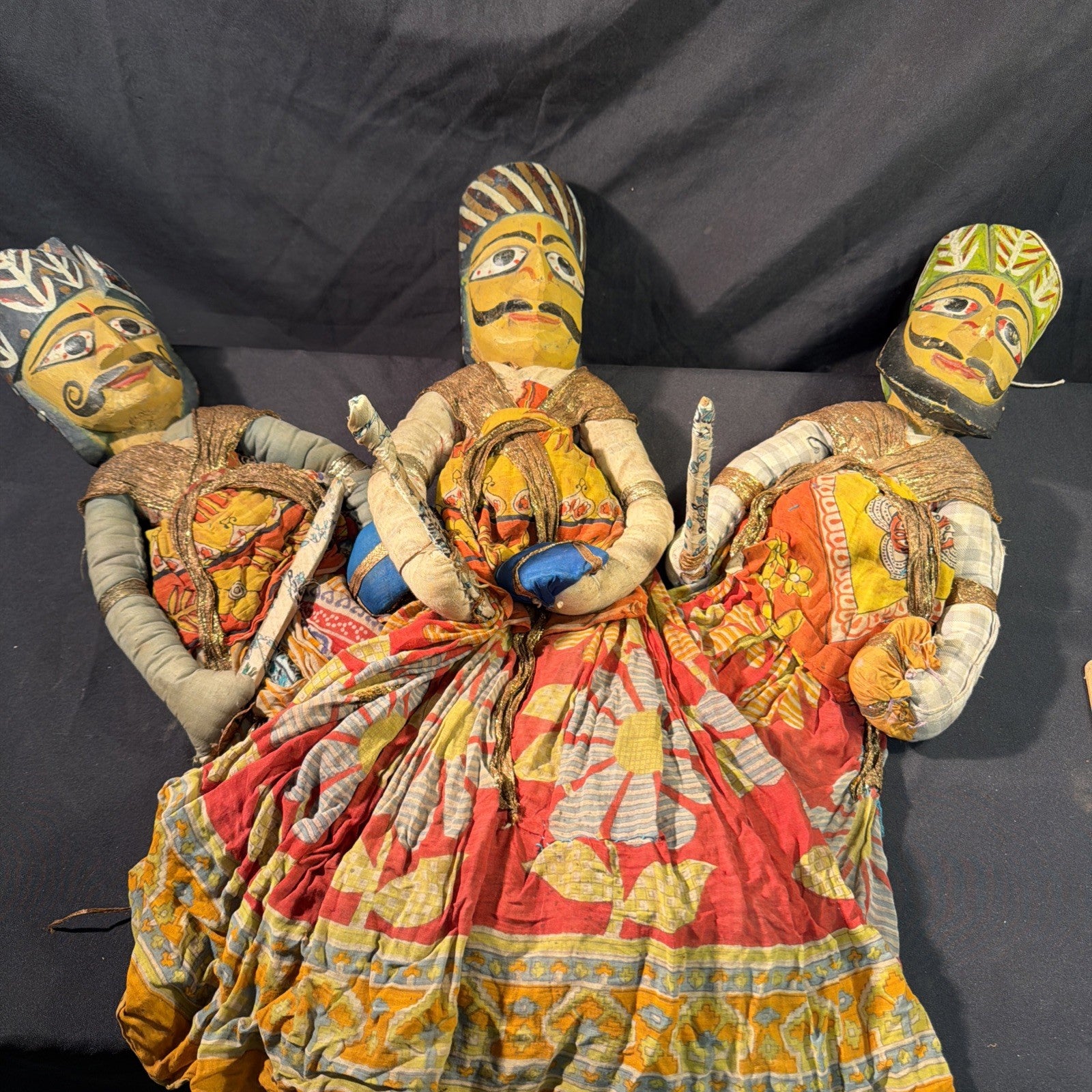 Marionette Rajasthani Kathputli antique wooden puppets Set of 3 kings - (2082)