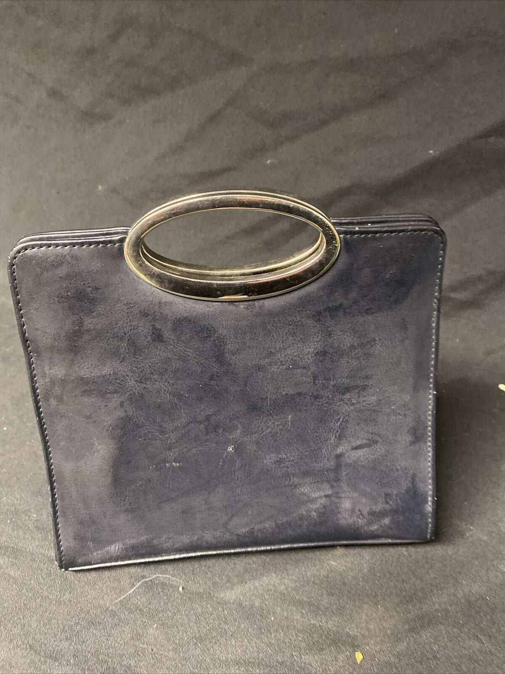 Vintage Jane Shilton Clutch Handbag Clubhouse midnight blue, metal handles (9146