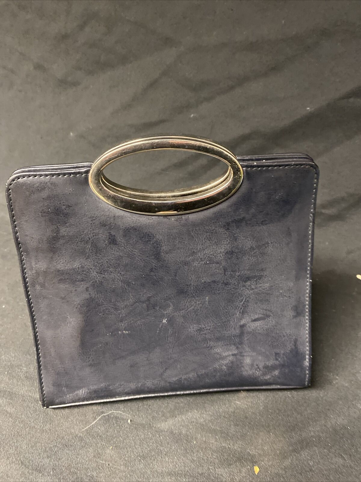 Vintage Jane Shilton Clutch Handbag Clubhouse midnight blue, metal handles (9146
