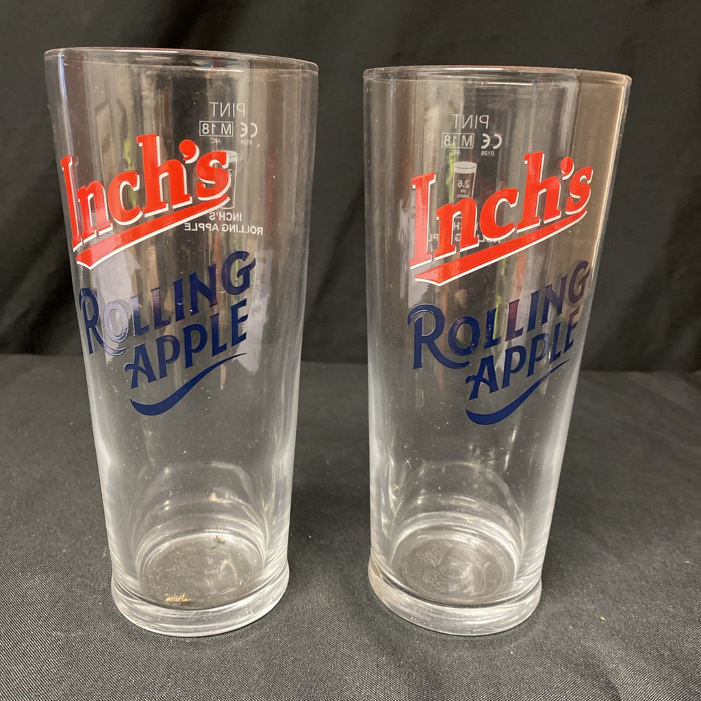 2X INCH'S Rolling Apple Pint Glasses Lager Cider Drinks Home Bar Pub Party (1340)