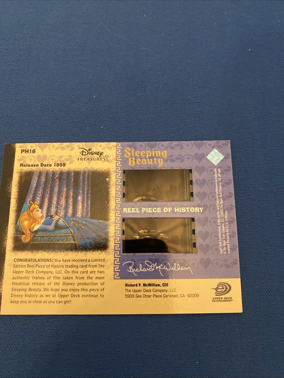 2003 Upper Deck Disney Treasures Sleeping Beauty Reel Piece Card PH16 (5776)