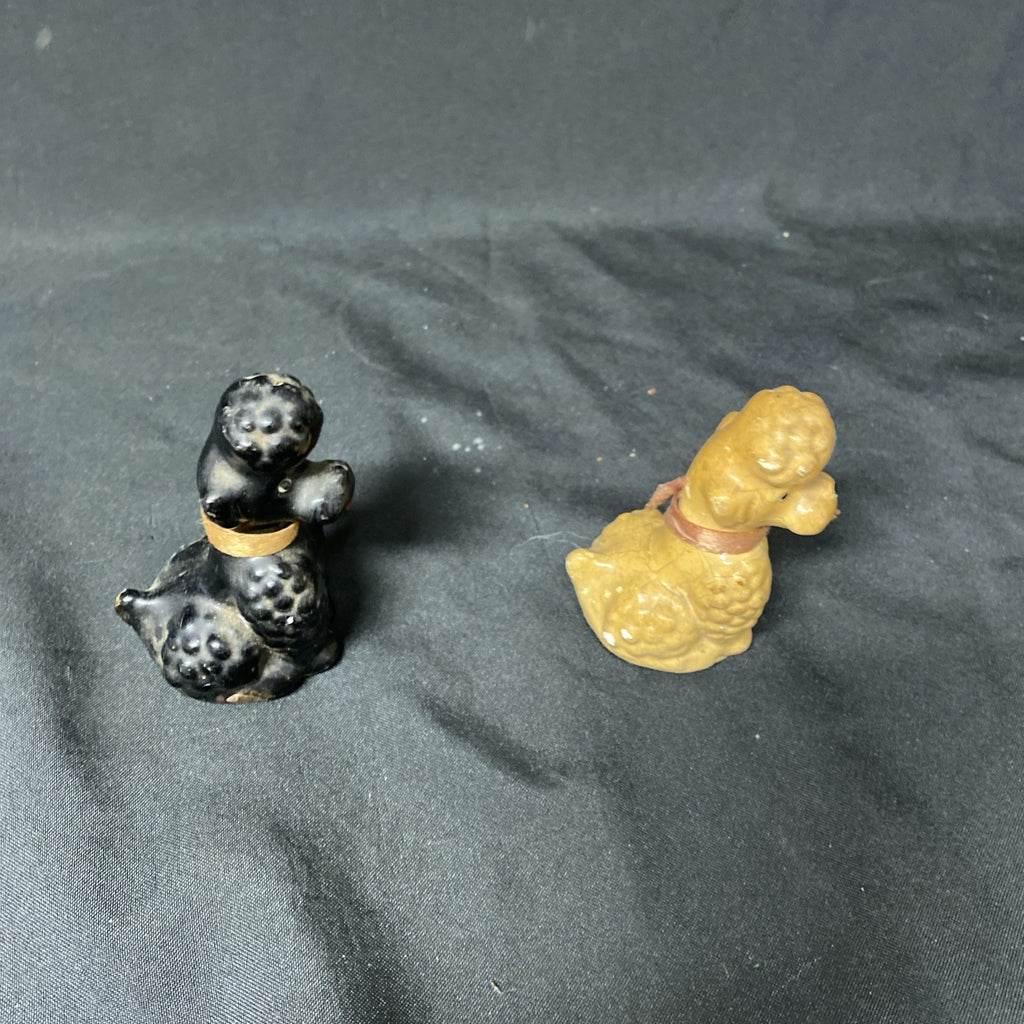 Vintage 1950's Chalkware Dogs / Poodles Pair Cream and Black - (1448)